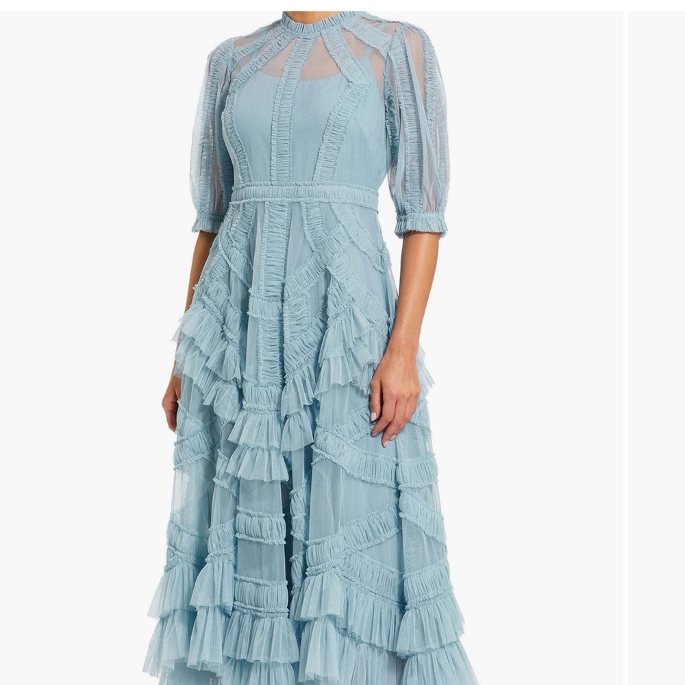 Mac Duggal Powder Blue Ruffle Maxi Dress
